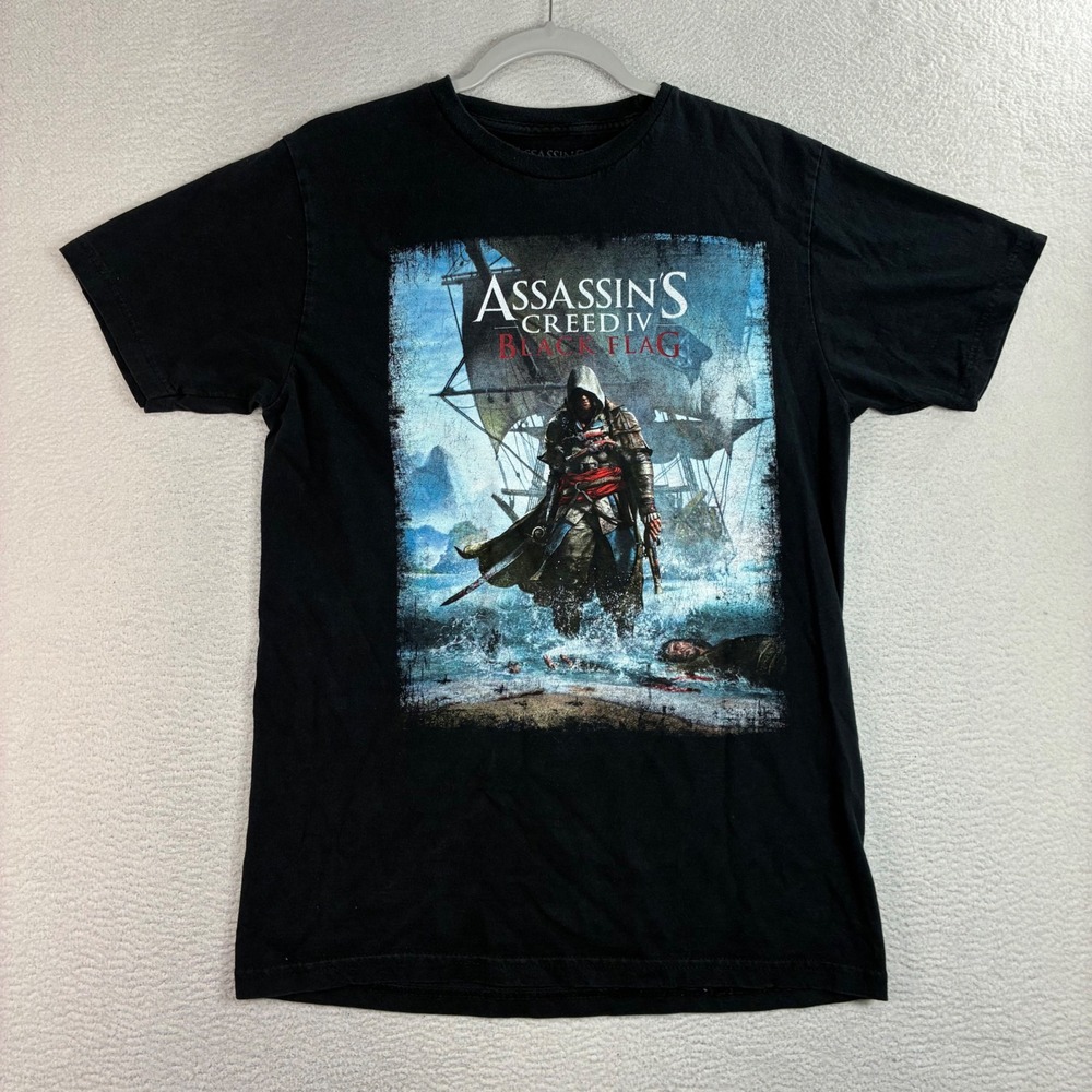 Assassins Creed IV Black Flag T Shirt Men L Black Promo Graphic Tee 2013 Ubisoft